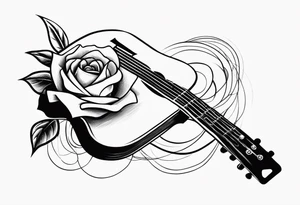 a rose with an acoustic guitar and a wrench intertwined together tattoo idea