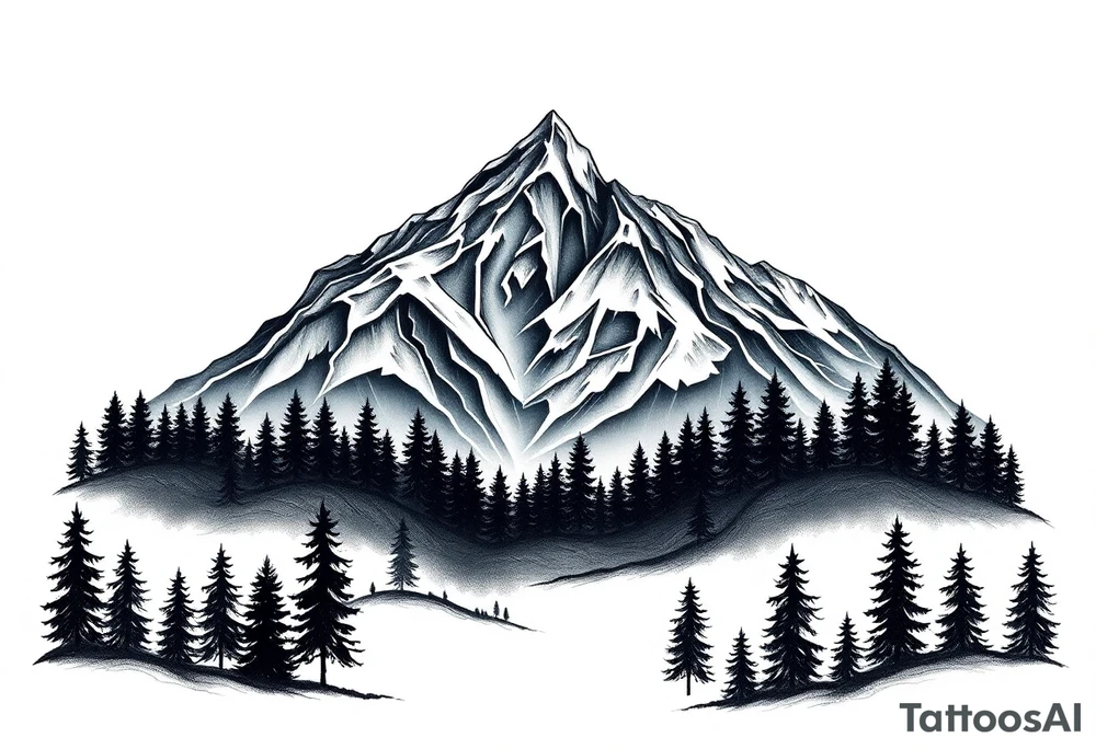forest mountains under the northen lights tattoo idea