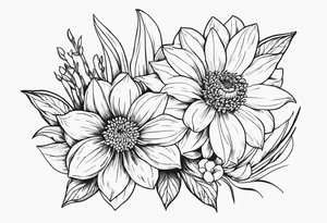 chrysanthemum and daffodil linework tattoo idea