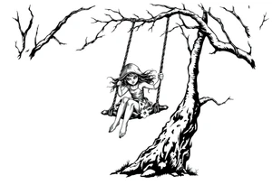 creepy little girl in the woods on a rope swing tattoo idea