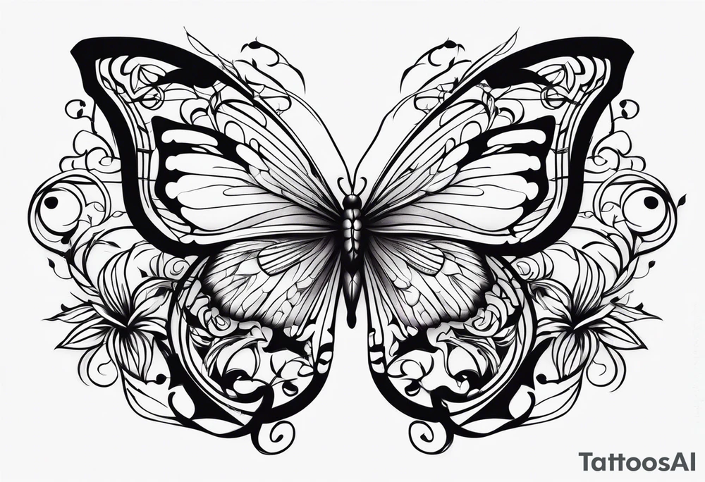 444 tattoo intertwine with vines and a butterfly tattoo idea