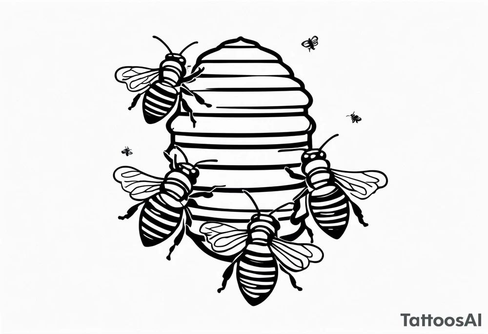 a bee hive on a stick with bees around tattoo idea