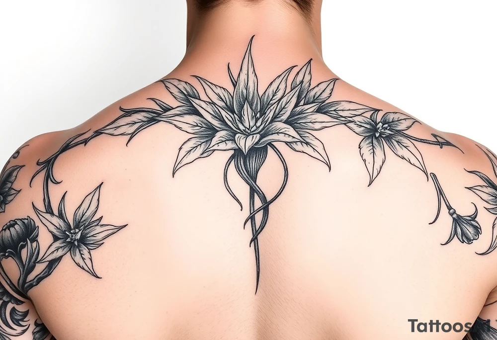 carnivorous plants neck, chest, back, and arm sleeves tattoo idea