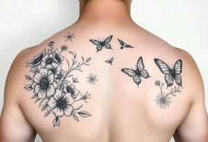 Flowers and birds and butterflies tattoo idea