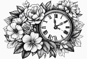 Flowers and clock tattoo idea
