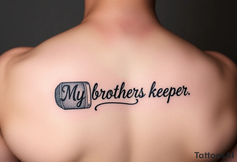 A microphone with the words “My brothers keeper” with the microphone cord looking like it’s actually writing the words . For a female and small tattoo idea