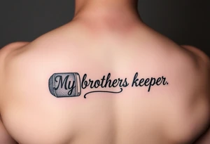 A microphone with the words “My brothers keeper” with the microphone cord looking like it’s actually writing the words . For a female and small tattoo idea