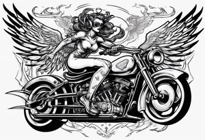 cyber angel riding a motorcycle, dynamic stance tattoo idea