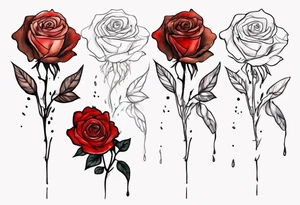 rose flower, one line, red blood dripping from the flower, tall, watercolor on brown skin tattoo idea