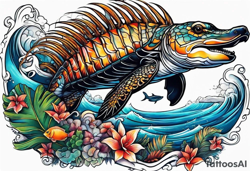 Animal , ocean, palm tattoo idea