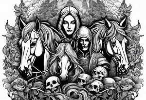 4 horsemen of the apocalypse with skulls tattoo idea