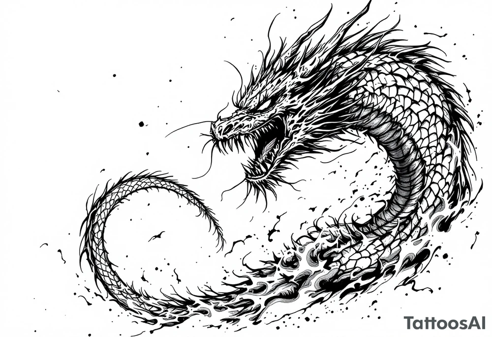 scary big dragon hissing with long tail tattoo idea