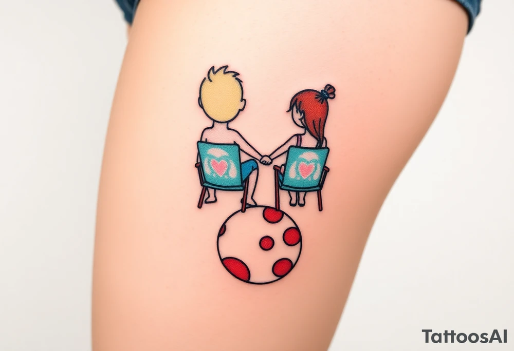 Two people holding hands, sitting in beach chairs, sitting on and planet tattoo idea