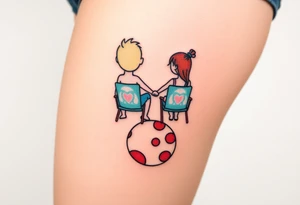 Two people holding hands, sitting in beach chairs, sitting on and planet tattoo idea