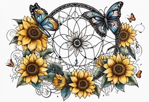 Dream catcher with sunflower in back ground with butterflies tattoo idea