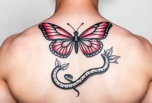 Red Butterfly with leafs and a snake tattoo idea