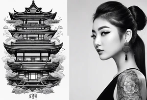 Half sleeve, japanese style, sanskrit tattoo idea