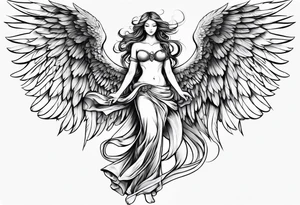 standing angel with low wings tattoo idea