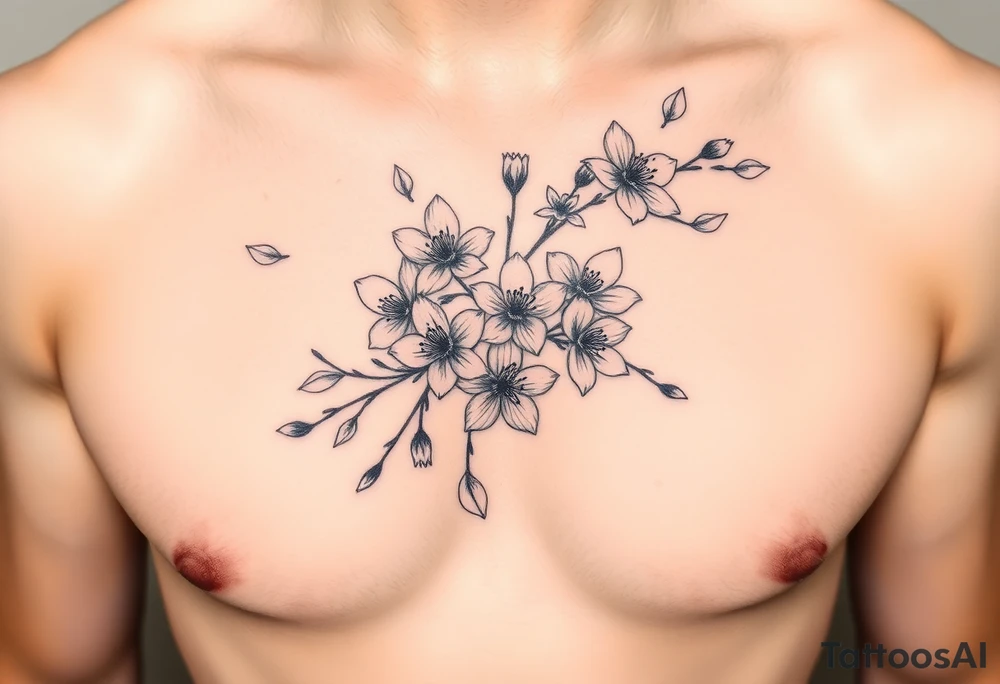 delicate cherry blossoms swirling in spring breeze with petals tattoo idea