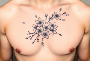 delicate cherry blossoms swirling in spring breeze with petals tattoo idea