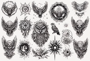 Eule und sonne tattoo idea