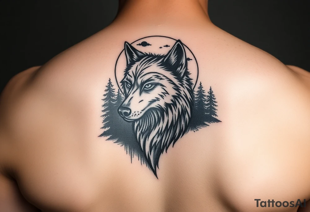 werewolf,moon,forest. tattoo idea