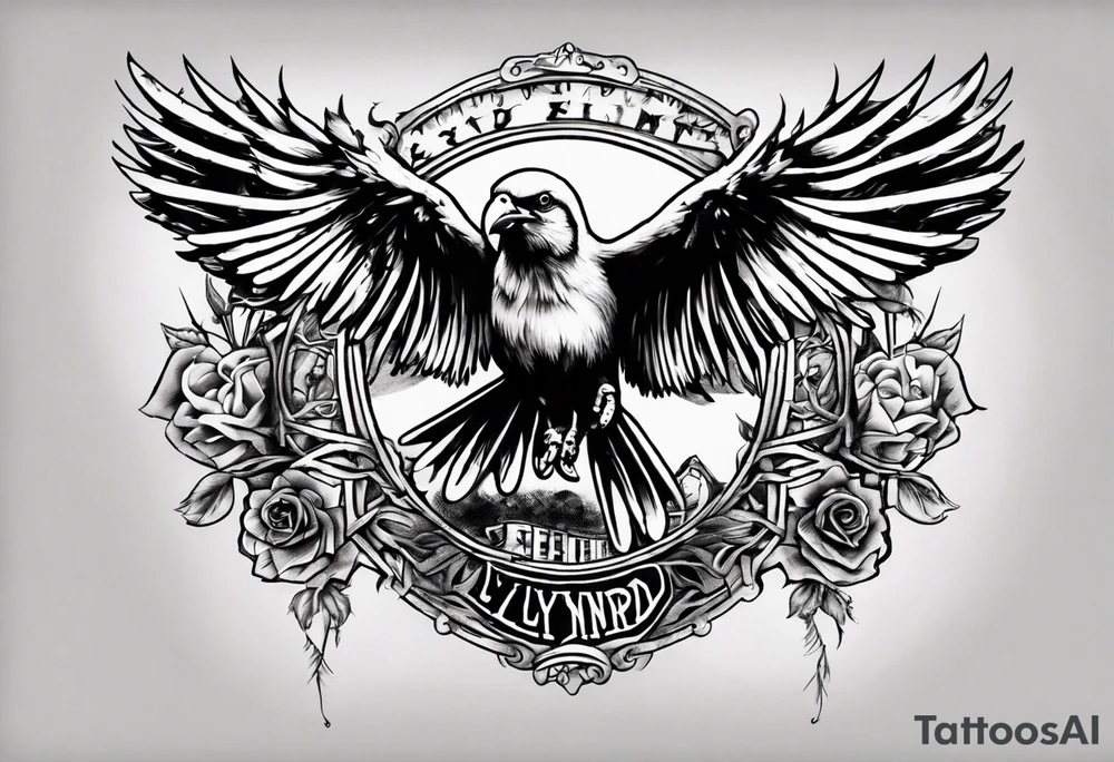 highly detailed free bird
 Lynyrd Skynyrd 
free from birdcage tattoo idea