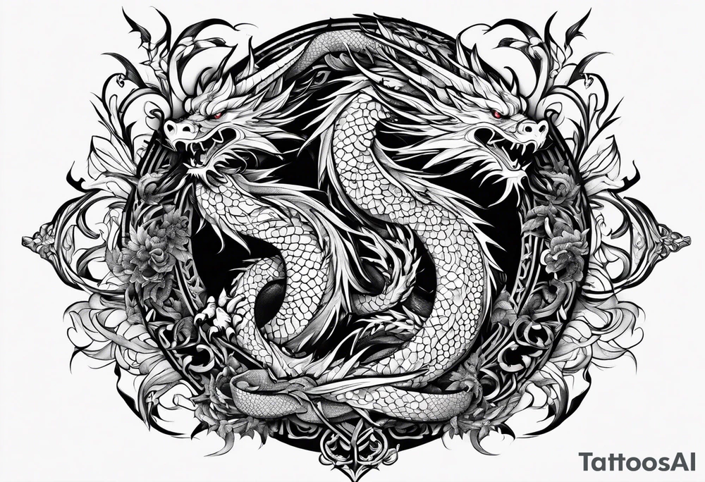 two dragons fine lines tattoo idea