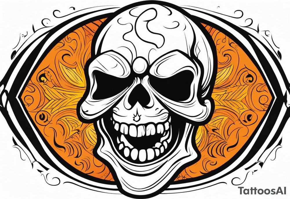 skull laughing black and orange tattoo idea