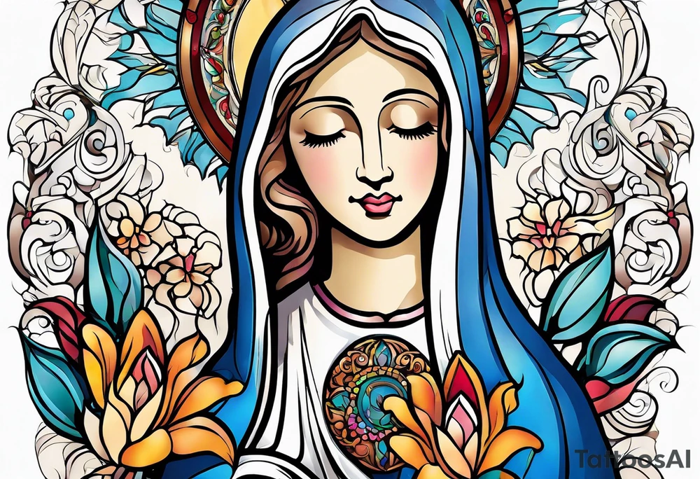 Floral, blessed virgin, abstract, beautiful, symbolic blessed virgin Mary, holy tattoo idea