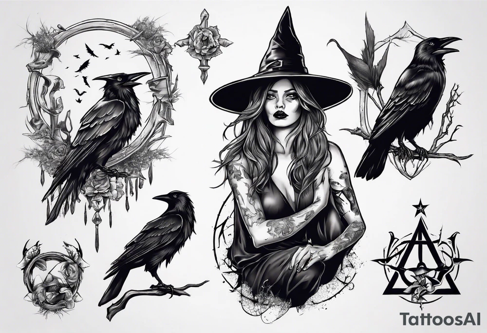 witch with crows tattoo idea