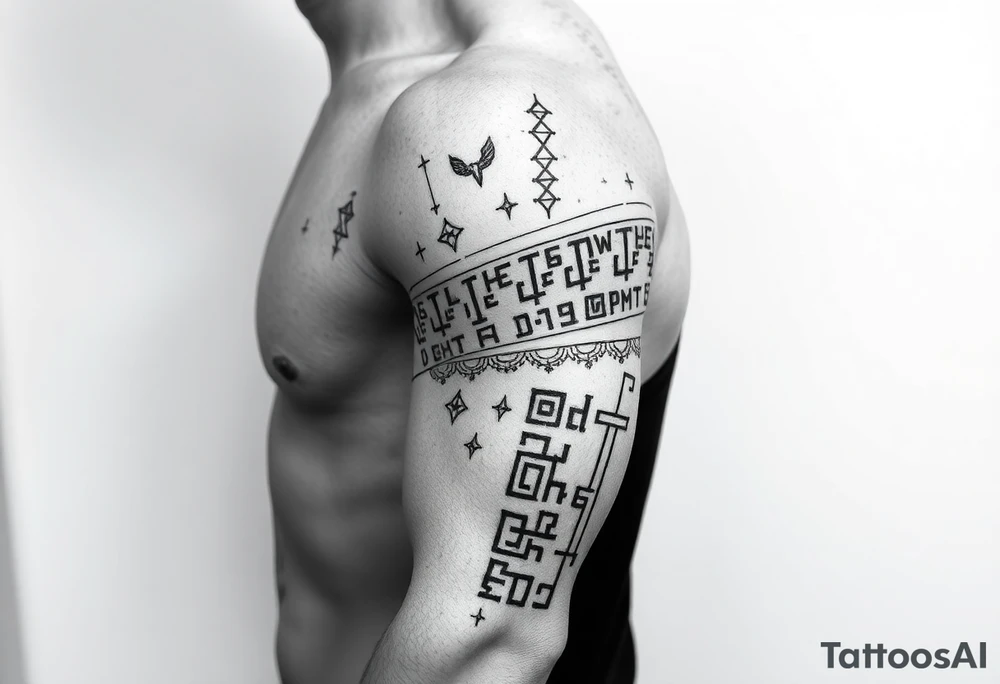 Nordic runes design left arm tattoo idea