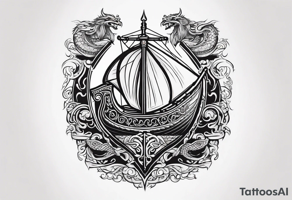 Valhalla sword shield viking ship dragon tattoo idea