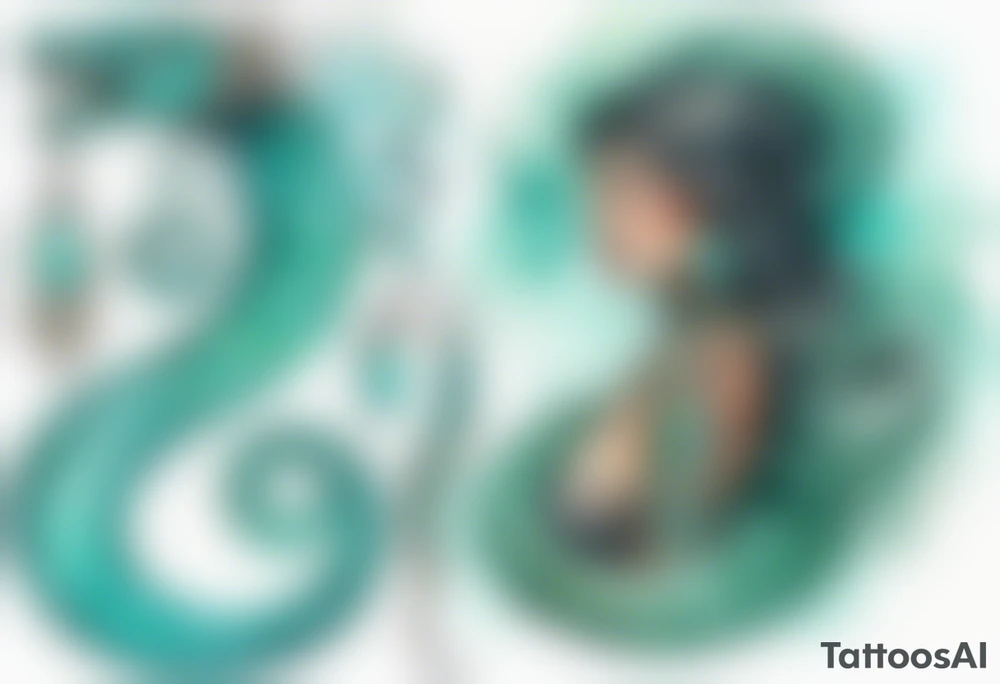 a Naga with a woman's face and the body of a serpent, turquoise scales tattoo idea