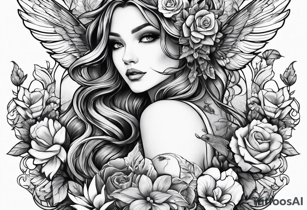Fairy, bird and pennies tattoo idea