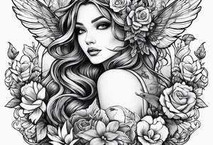 Fairy, bird and pennies tattoo idea