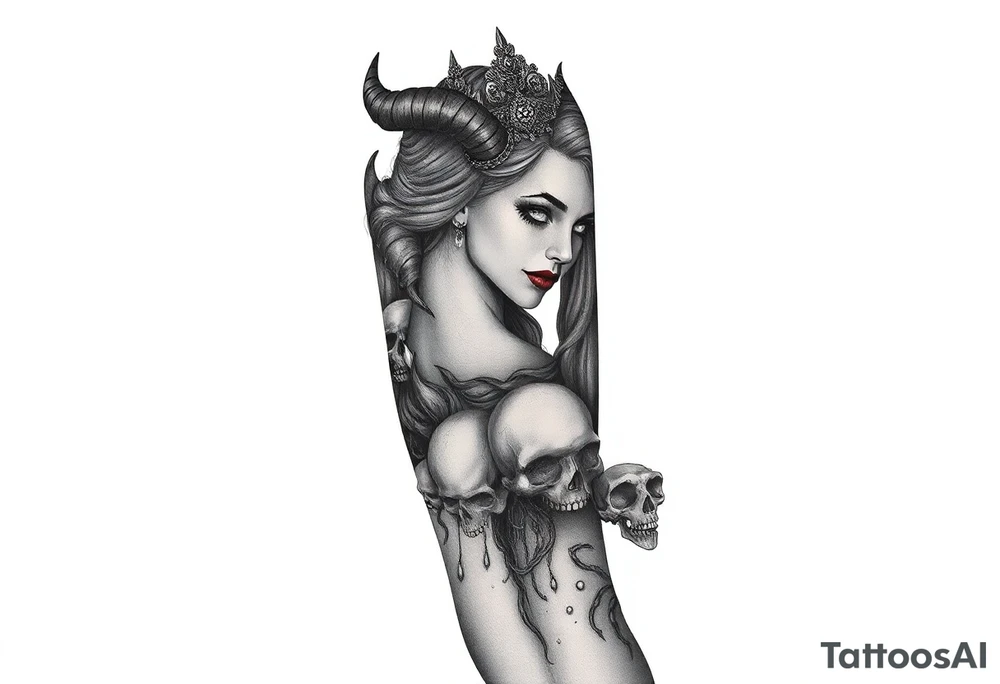 'She overcame EVERYTHING that was meant to DESTROY her" with a demon queen and skulls tattoo idea