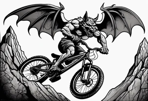 gargoyle riding a full suspension mountain bike with a shadow no landscape tattoo idea