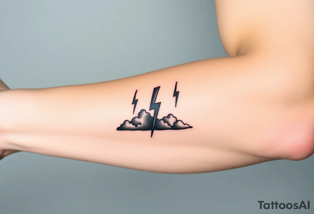 Black storm clouds with rain & lightning bolts tattoo idea