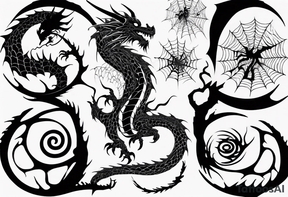 Dragon in a spiral spiderweb tattoo idea