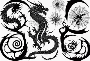 Dragon in a spiral spiderweb tattoo idea