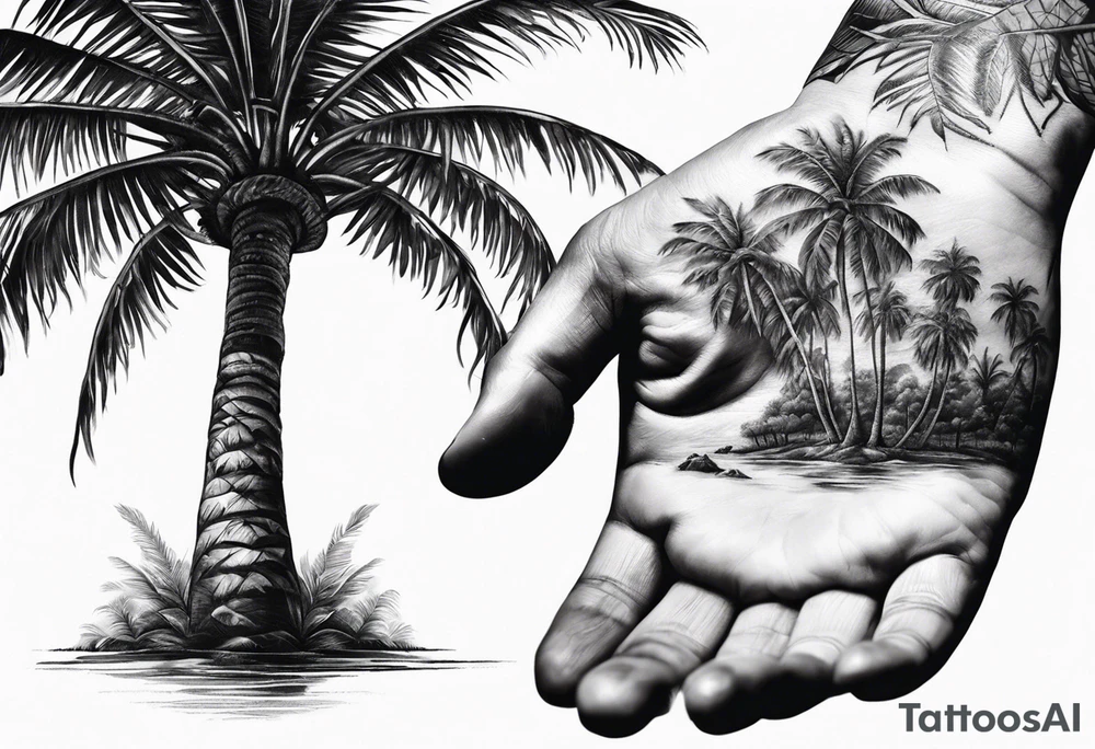 tree palm but instead of leaves there are many palms (part of hand) tattoo idea