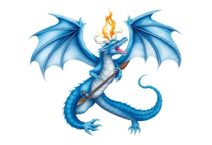 Blue fire breathing dragon with wings spread and an arrow through its chest tattoo idea