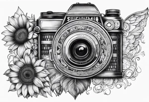 sunflower, camera, water wave, owl, book tattoo idea