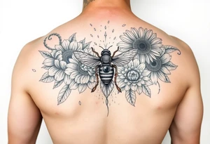 Create a design full sleeve tattoos with Tulip 
Sunflower 
Roses 
Bee 
Water 
Fire 
Earth 
Wind 
Phoenix 
Evil eye 
888 tattoo idea