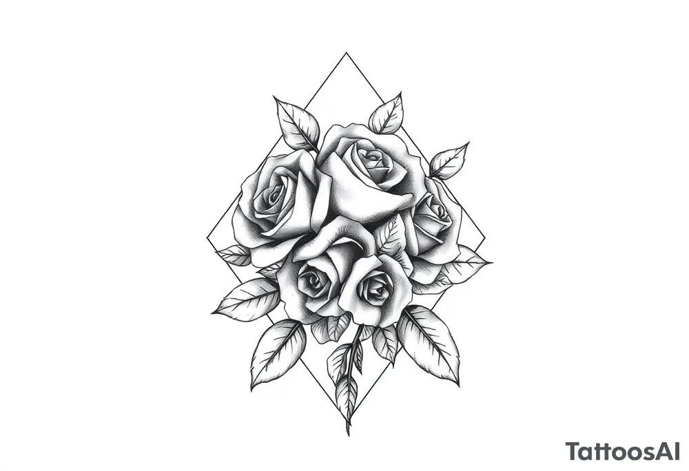 Small Roses with no leaves fully filling up the inside of an lateral elongated diamond shape tattoo idea