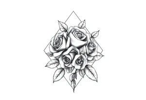 Small Roses with no leaves fully filling up the inside of an lateral elongated diamond shape tattoo idea