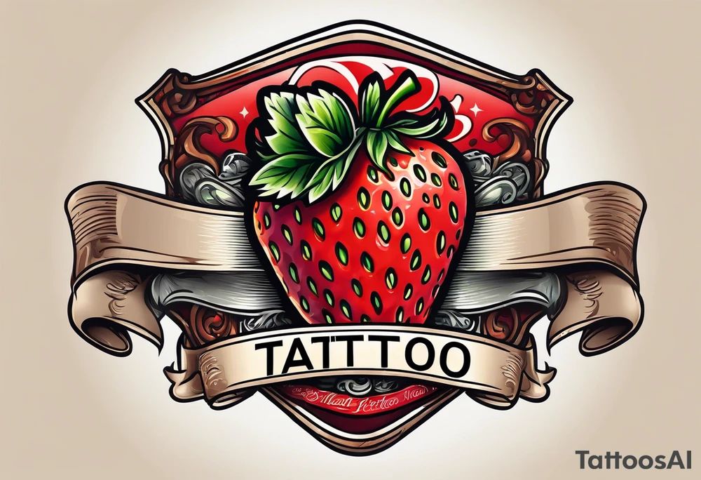 Strawberry with swirling banner that says Pops tattoo idea