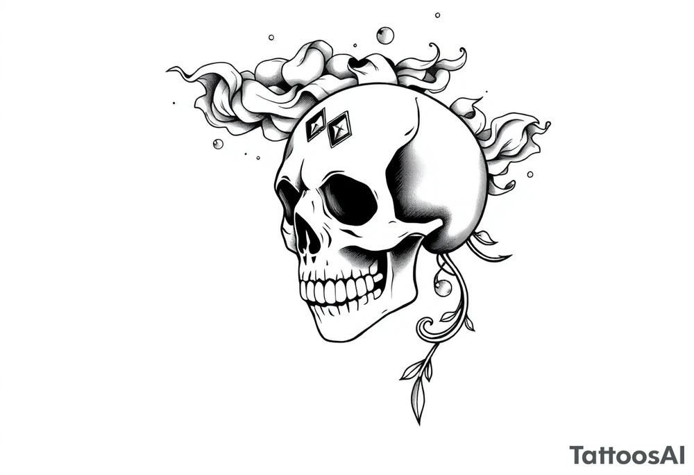 Skull with  jewels underneath 
 stormy skies tattoo idea