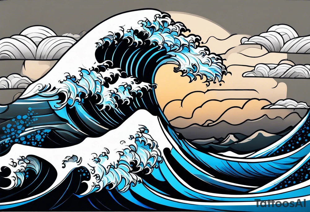 waves black with blue accent struggle perseverance tattoo idea